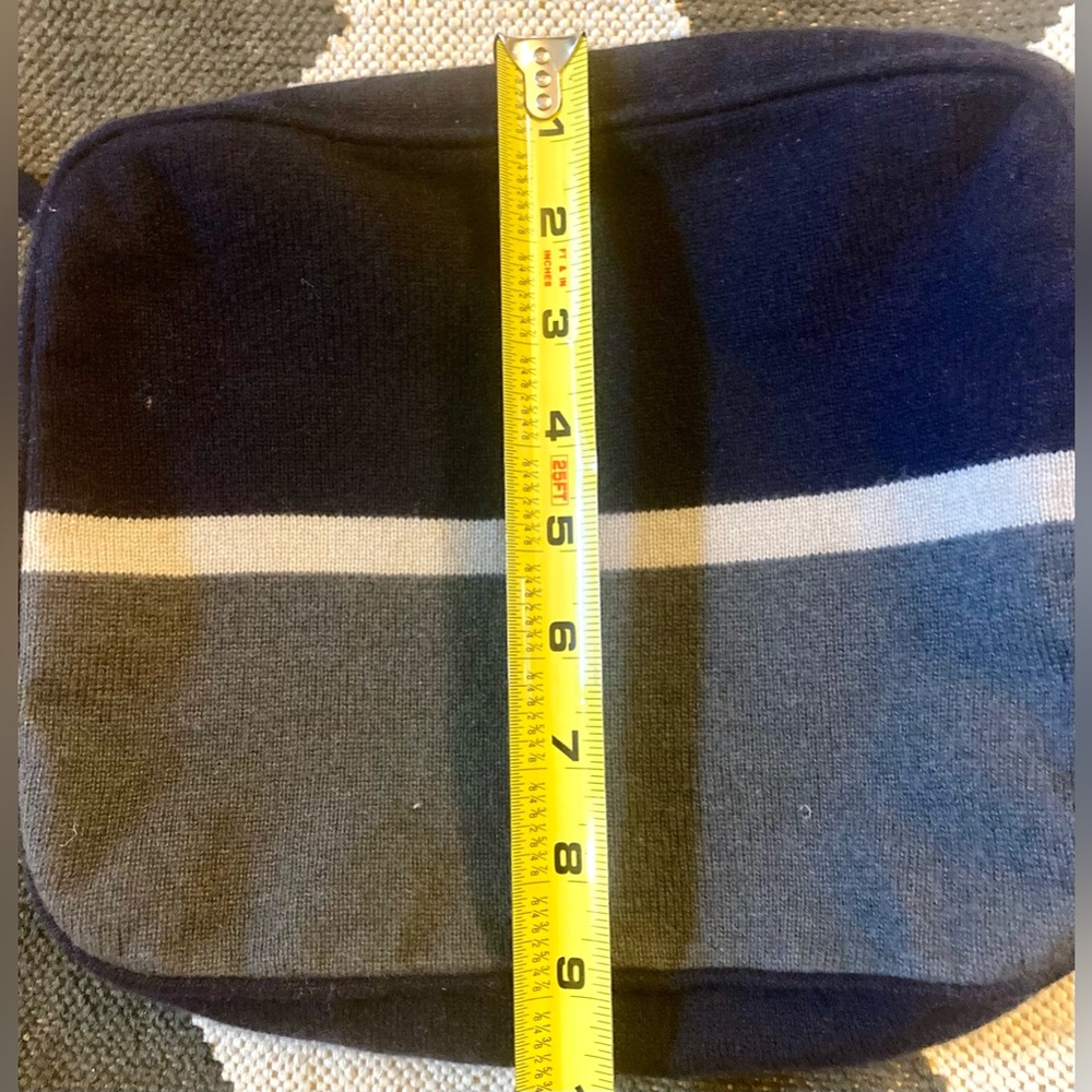 Armand DiraDourian 100% cashmere Navy Blue Stripe Toiletries pouch make-up bag - Picture 6 of 13